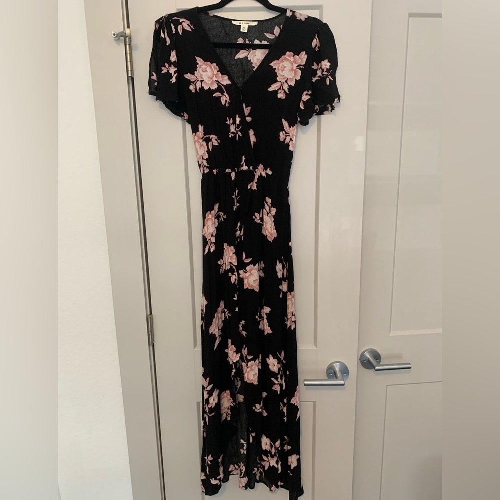 Black and Pink Floral Romper/Maxi Dress. Size XS.